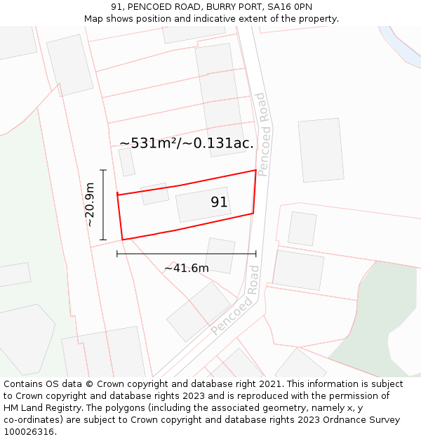 91, PENCOED ROAD, BURRY PORT, SA16 0PN: Plot and title map
