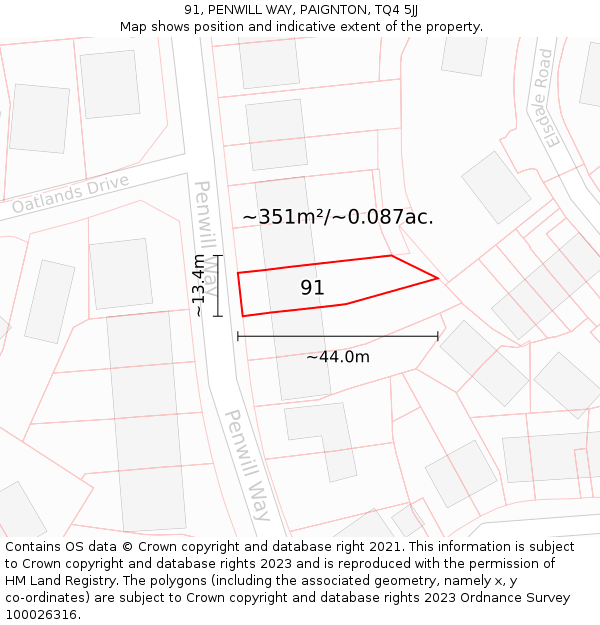 91, PENWILL WAY, PAIGNTON, TQ4 5JJ: Plot and title map