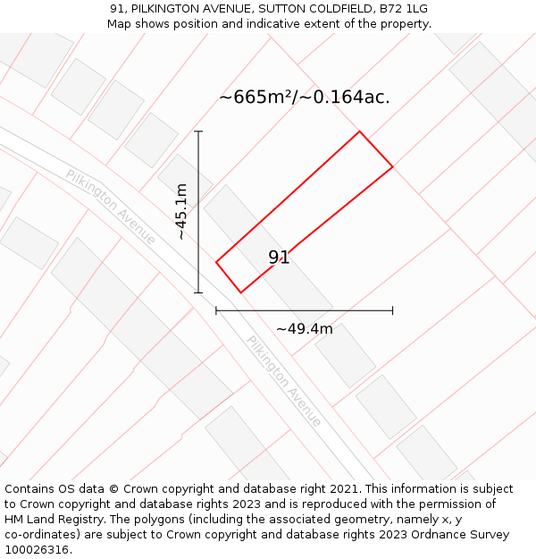 91, PILKINGTON AVENUE, SUTTON COLDFIELD, B72 1LG: Plot and title map