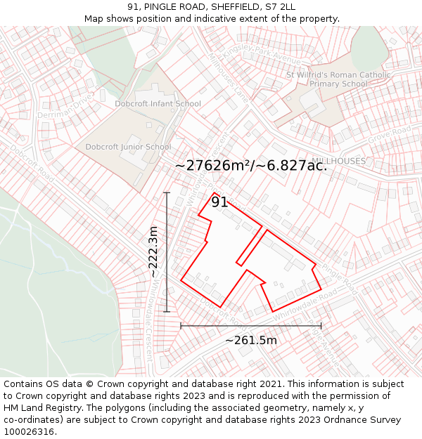 91, PINGLE ROAD, SHEFFIELD, S7 2LL: Plot and title map