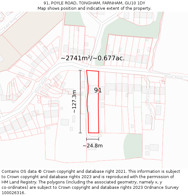 91, POYLE ROAD, TONGHAM, FARNHAM, GU10 1DY: Plot and title map