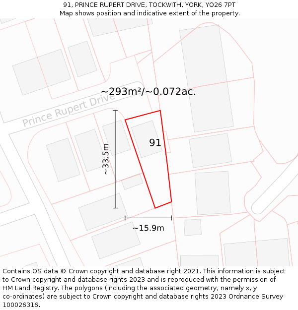 91, PRINCE RUPERT DRIVE, TOCKWITH, YORK, YO26 7PT: Plot and title map