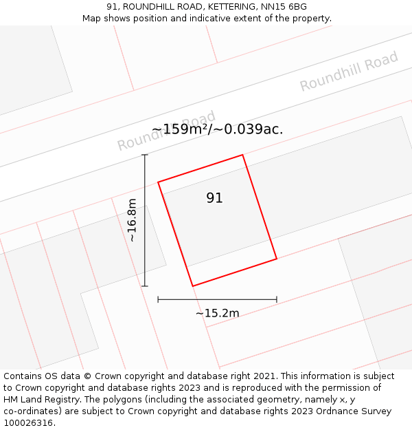 91, ROUNDHILL ROAD, KETTERING, NN15 6BG: Plot and title map