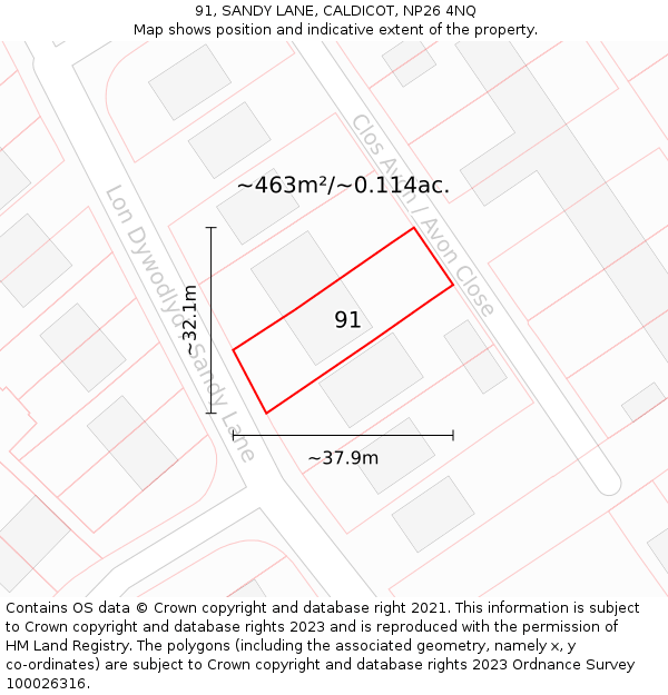 91, SANDY LANE, CALDICOT, NP26 4NQ: Plot and title map