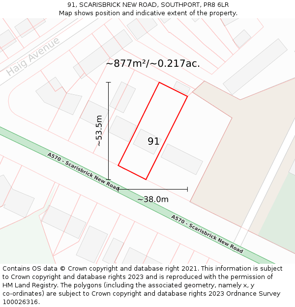 91, SCARISBRICK NEW ROAD, SOUTHPORT, PR8 6LR: Plot and title map