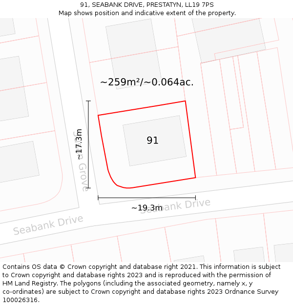 91, SEABANK DRIVE, PRESTATYN, LL19 7PS: Plot and title map