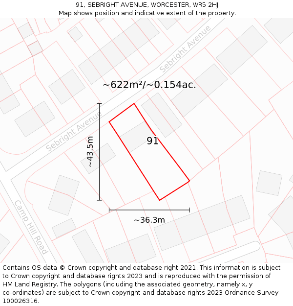 91, SEBRIGHT AVENUE, WORCESTER, WR5 2HJ: Plot and title map