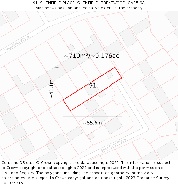 91, SHENFIELD PLACE, SHENFIELD, BRENTWOOD, CM15 9AJ: Plot and title map