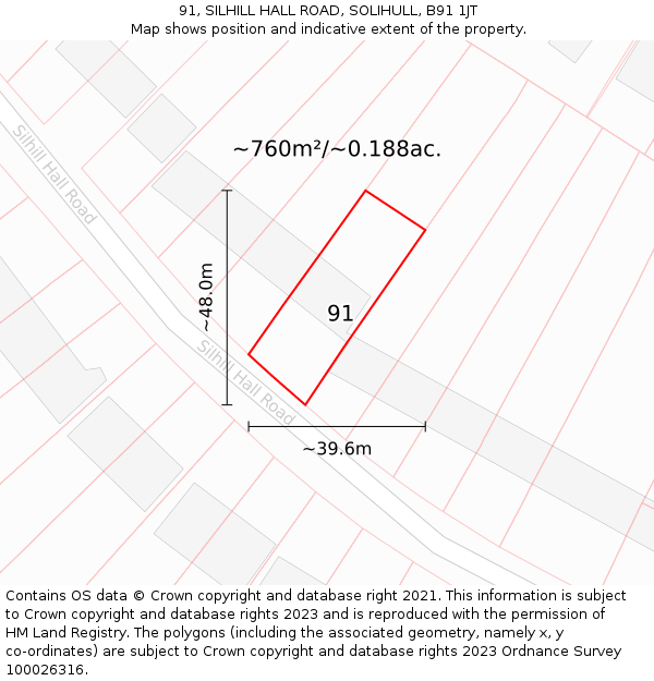 91, SILHILL HALL ROAD, SOLIHULL, B91 1JT: Plot and title map