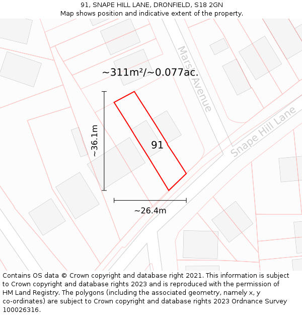 91, SNAPE HILL LANE, DRONFIELD, S18 2GN: Plot and title map