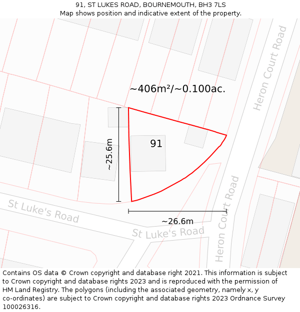 91, ST LUKES ROAD, BOURNEMOUTH, BH3 7LS: Plot and title map