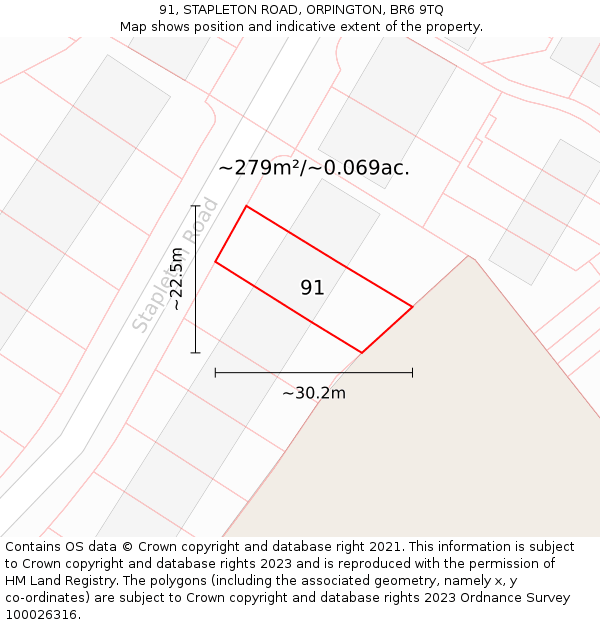 91, STAPLETON ROAD, ORPINGTON, BR6 9TQ: Plot and title map