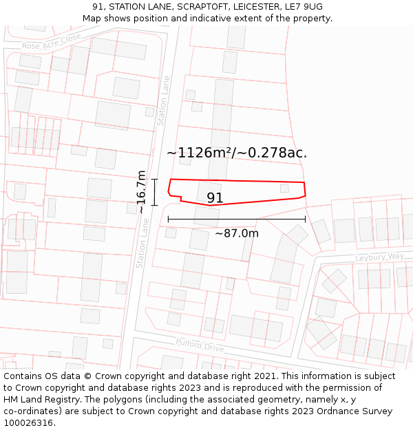 91, STATION LANE, SCRAPTOFT, LEICESTER, LE7 9UG: Plot and title map