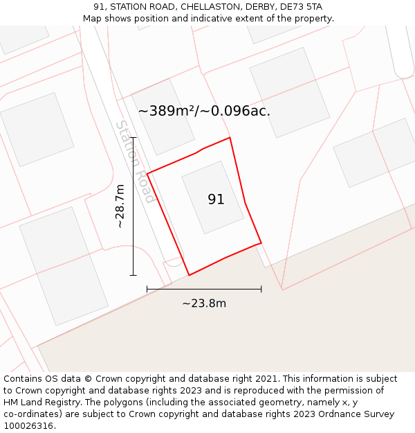 91, STATION ROAD, CHELLASTON, DERBY, DE73 5TA: Plot and title map