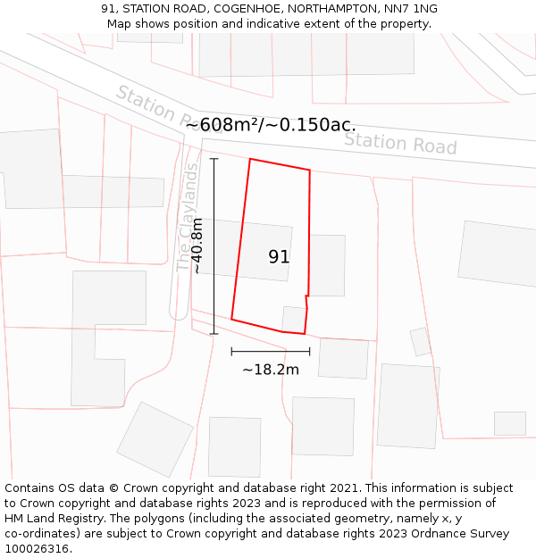 91, STATION ROAD, COGENHOE, NORTHAMPTON, NN7 1NG: Plot and title map