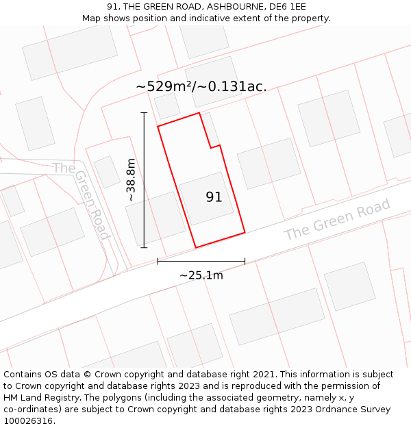 91, THE GREEN ROAD, ASHBOURNE, DE6 1EE: Plot and title map