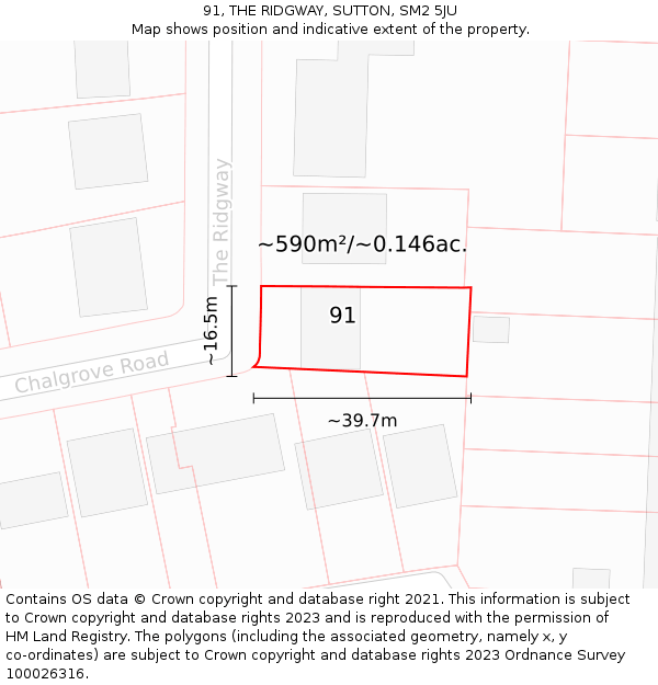 91, THE RIDGWAY, SUTTON, SM2 5JU: Plot and title map