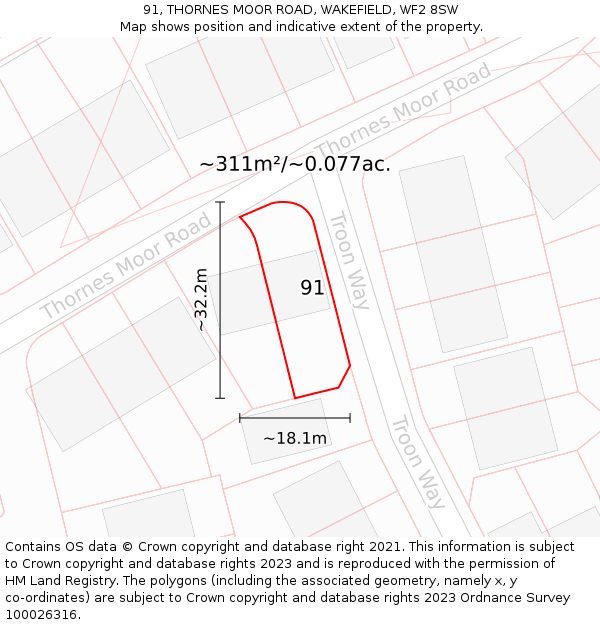 91, THORNES MOOR ROAD, WAKEFIELD, WF2 8SW: Plot and title map