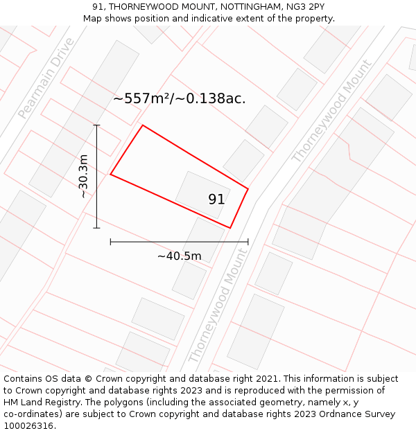 91, THORNEYWOOD MOUNT, NOTTINGHAM, NG3 2PY: Plot and title map