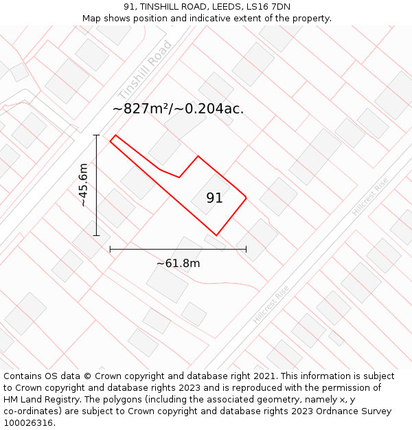 91, TINSHILL ROAD, LEEDS, LS16 7DN: Plot and title map