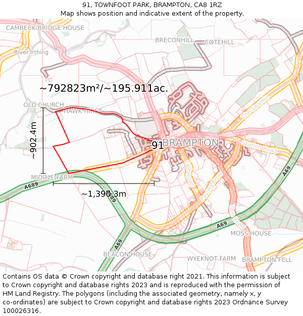 91, TOWNFOOT PARK, BRAMPTON, CA8 1RZ: Plot and title map