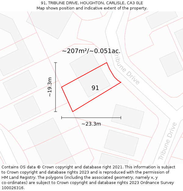 91, TRIBUNE DRIVE, HOUGHTON, CARLISLE, CA3 0LE: Plot and title map