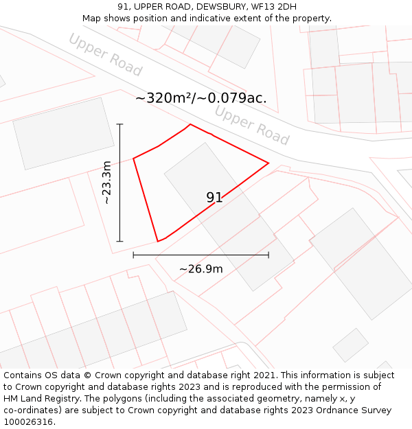 91, UPPER ROAD, DEWSBURY, WF13 2DH: Plot and title map