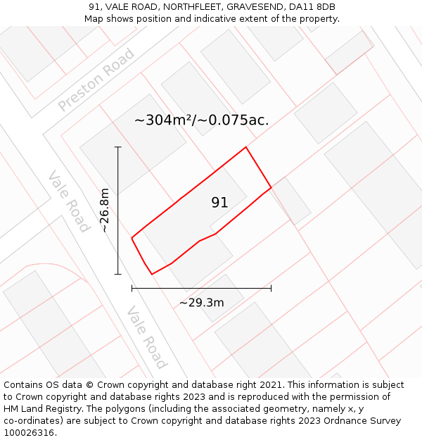 91, VALE ROAD, NORTHFLEET, GRAVESEND, DA11 8DB: Plot and title map