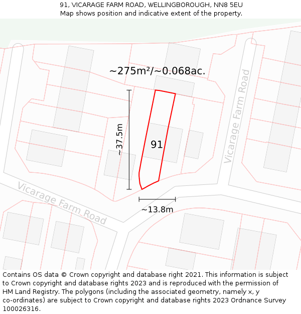 91, VICARAGE FARM ROAD, WELLINGBOROUGH, NN8 5EU: Plot and title map