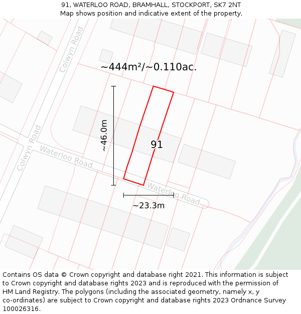 91, WATERLOO ROAD, BRAMHALL, STOCKPORT, SK7 2NT: Plot and title map