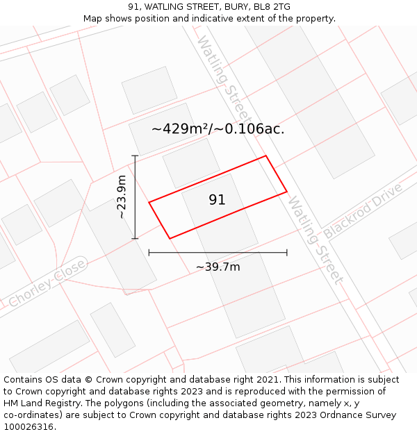 91, WATLING STREET, BURY, BL8 2TG: Plot and title map