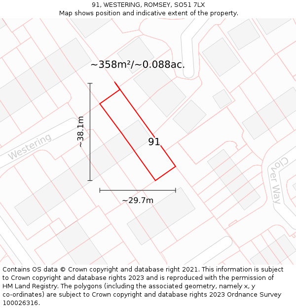 91, WESTERING, ROMSEY, SO51 7LX: Plot and title map