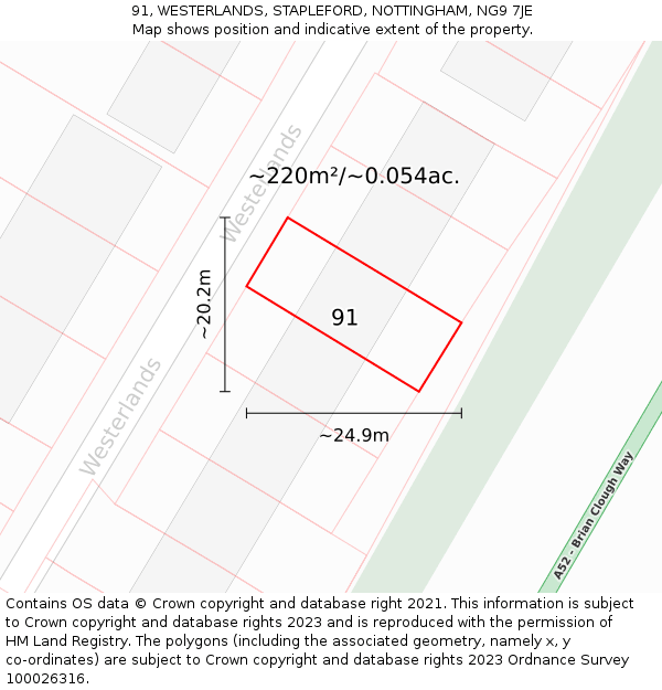 91, WESTERLANDS, STAPLEFORD, NOTTINGHAM, NG9 7JE: Plot and title map