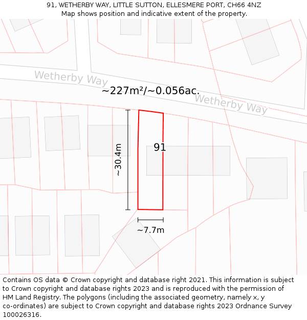 91, WETHERBY WAY, LITTLE SUTTON, ELLESMERE PORT, CH66 4NZ: Plot and title map