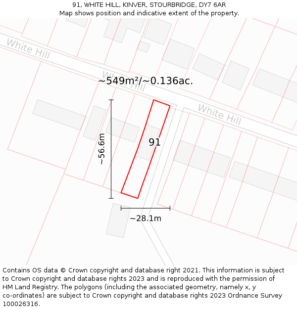 91, WHITE HILL, KINVER, STOURBRIDGE, DY7 6AR: Plot and title map