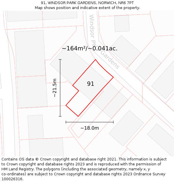 91, WINDSOR PARK GARDENS, NORWICH, NR6 7PT: Plot and title map