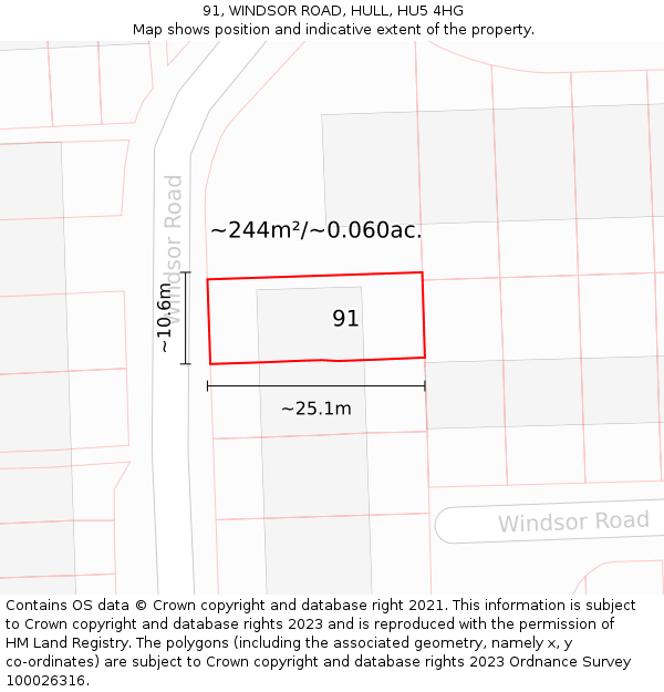 91, WINDSOR ROAD, HULL, HU5 4HG: Plot and title map