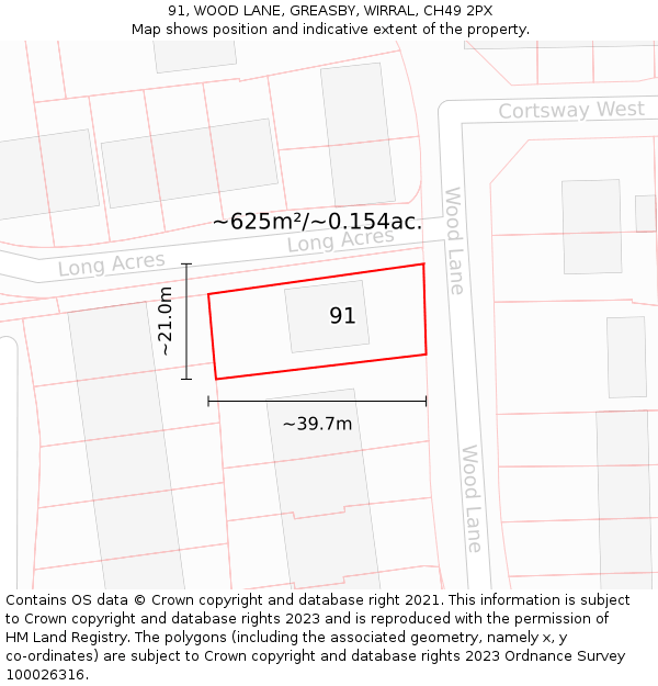 91, WOOD LANE, GREASBY, WIRRAL, CH49 2PX: Plot and title map