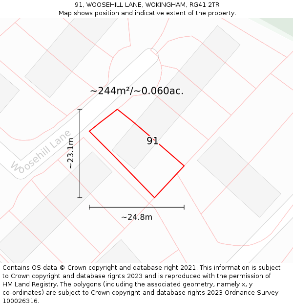 91, WOOSEHILL LANE, WOKINGHAM, RG41 2TR: Plot and title map