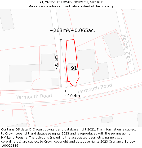 91, YARMOUTH ROAD, NORWICH, NR7 0HF: Plot and title map