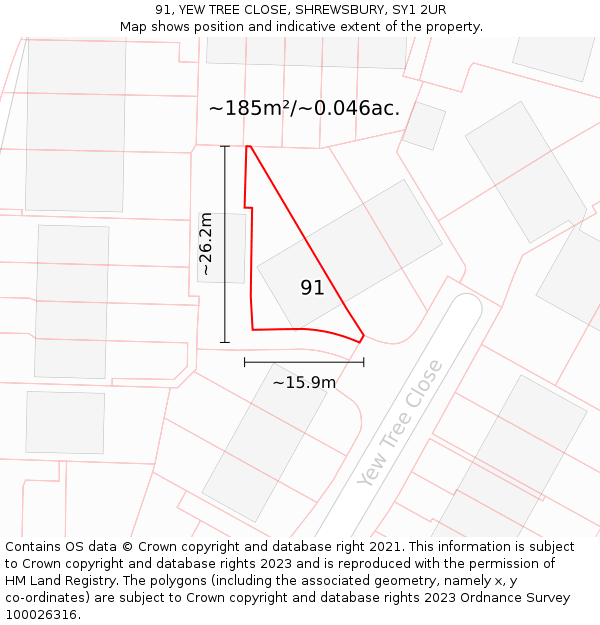 91, YEW TREE CLOSE, SHREWSBURY, SY1 2UR: Plot and title map
