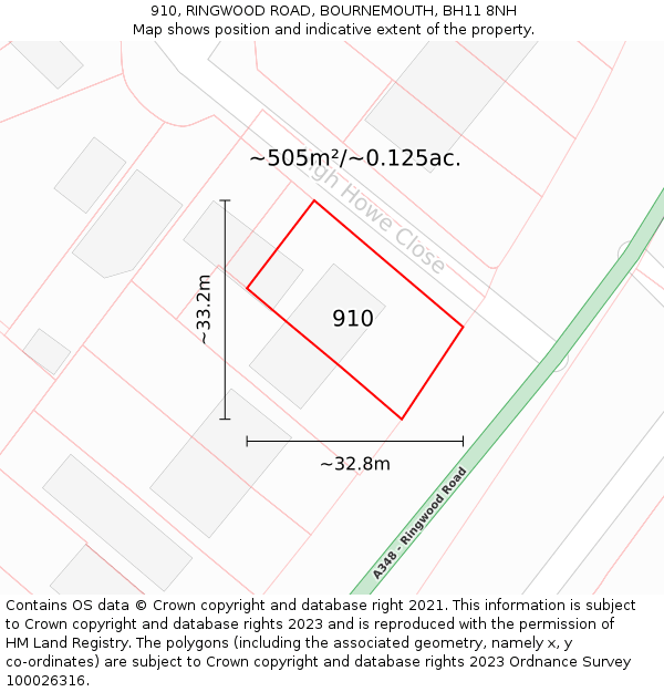 910, RINGWOOD ROAD, BOURNEMOUTH, BH11 8NH: Plot and title map