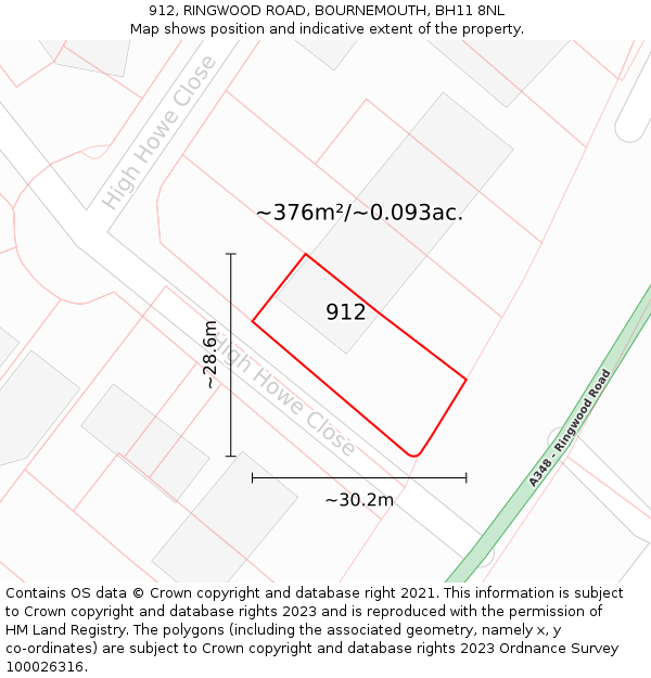 912, RINGWOOD ROAD, BOURNEMOUTH, BH11 8NL: Plot and title map