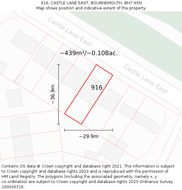 916, CASTLE LANE EAST, BOURNEMOUTH, BH7 6SN: Plot and title map