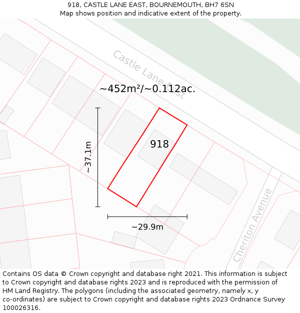 918, CASTLE LANE EAST, BOURNEMOUTH, BH7 6SN: Plot and title map