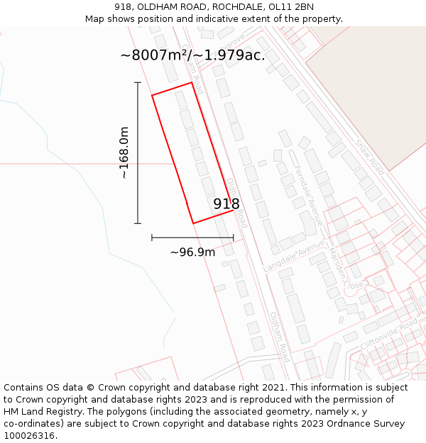 918, OLDHAM ROAD, ROCHDALE, OL11 2BN: Plot and title map
