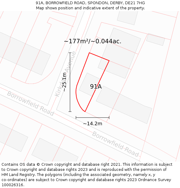 91A, BORROWFIELD ROAD, SPONDON, DERBY, DE21 7HG: Plot and title map