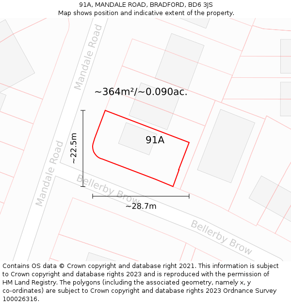 91A, MANDALE ROAD, BRADFORD, BD6 3JS: Plot and title map