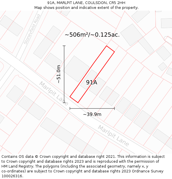 91A, MARLPIT LANE, COULSDON, CR5 2HH: Plot and title map