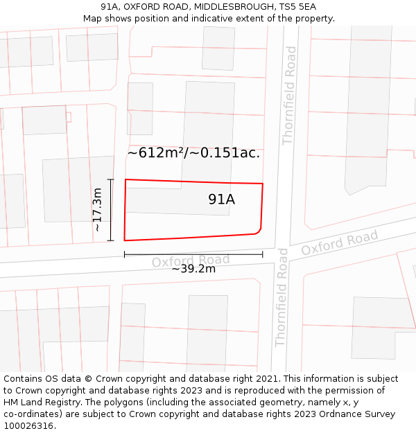 91A, OXFORD ROAD, MIDDLESBROUGH, TS5 5EA: Plot and title map